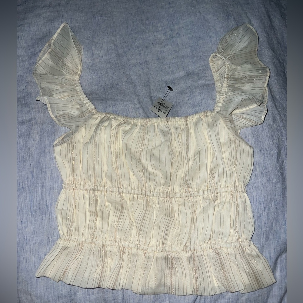 Express Cream Ruffle Sleeve Blouse